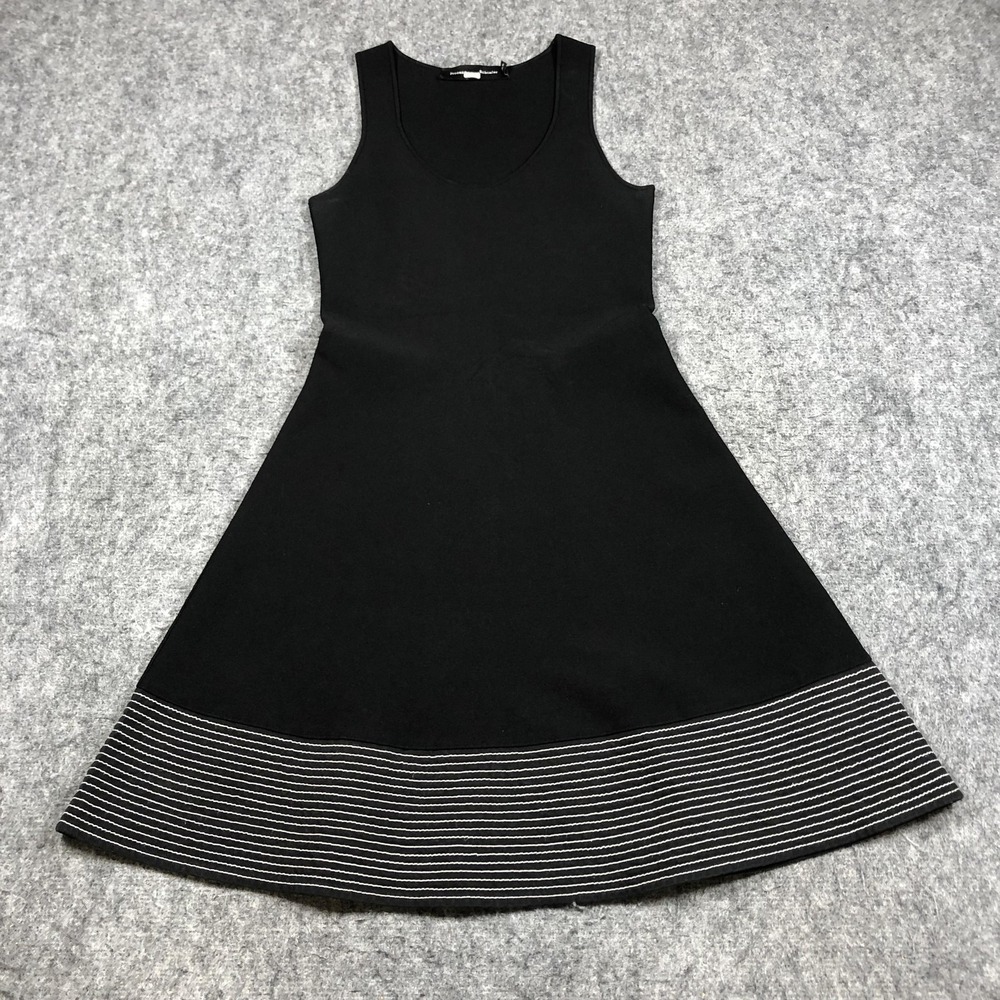 Proenza Schouler Dress Womens XS Black Knit Fit Flare Striped Hem Sleeveless‎